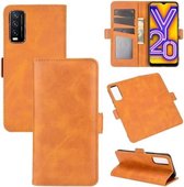 Voor VIVO Y20 dubbelzijdige magnetische gesp horizontale flip lederen tas met houder & kaartsleuven & portemonnee (geel)