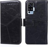 Voor vivo X50 Pro Geometrische stiksels Horizontale flip TPU + PU lederen tas met houder & kaartsleuven en portemonnee (zwart)