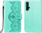 Voor Huawei Honor 20 Flower Vine Embossing Pattern Horizontale Flip Leather Case met Card Slot & Holder & Wallet & Lanyard (Green)