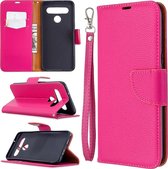 Voor LG K61 Litchi Textuur Pure Kleur Horizontale Flip Leren Case met Houder & Kaartsleuven & Portemonnee & Lanyard (Rose Rood)