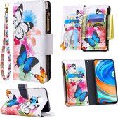 Voor Xiaomi Redmi Note 9 Pro Gekleurd Tekeningpatroon Rits Horizontaal Flip Leren Tas met Houder & Kaartsleuven & Portemonnee (Twee Vlinders)