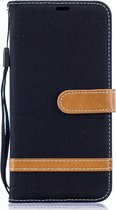 Kleurafstemming Denim Texture Leather Case voor Galaxy A10, met houder & kaartsleuven & portemonnee & lanyard (zwart)