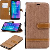 Kleurafstemming Denim Texture Leather Case voor Huawei Honor 8C, met houder & kaartsleuven & portemonnee & lanyard (bruin)