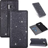 Voor Samsung Galaxy J6 + ultradunne glitter magnetische horizontale flip lederen tas met houder en kaartsleuven (grijs)