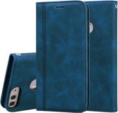 Voor Huawei P Smart / Enjoy 7S Frosted Business Magnetische Horizontale Flip PU lederen tas met houder & kaartsleuf & lanyard (blauw)