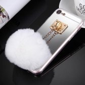Voor iPhone 8 & 7 Galvaniserende spiegel TPU beschermhoes met harige bolletjeshanger (zilver)