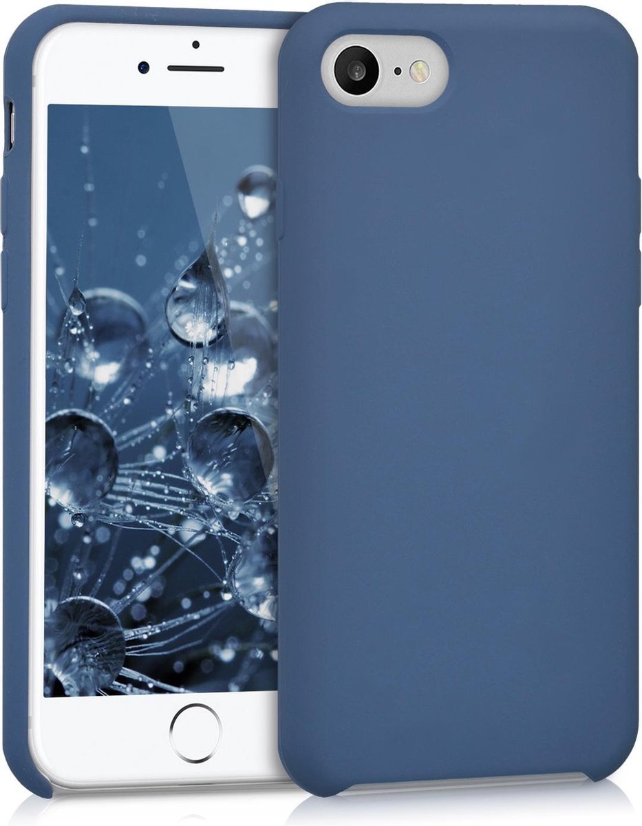 kwmobile telefoonhoesje geschikt voor Apple iPhone SE (2022 / 2020) / iPhone 8 / 7 - Hoesje met siliconen coating - Smartphone case in donkerblauw
