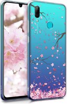 kwmobile telefoonhoesje voor Huawei P Smart (2019) - Hoesje voor smartphone in poederroze / donkerbruin / transparant - Kersenbloesembladeren design