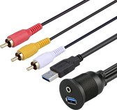 USB 3.0 mannelijk + 3 RCA naar USB 3.0 vrouwelijk + 3,5 mm vrouwelijk connector autoadapterkabel, lengte: 100 cm