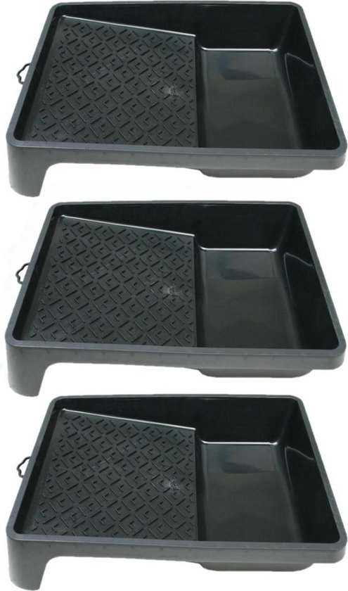 6x stuks verfbakjes voor verfrollers/lakrollers zwart tot 18 cm - verfspullen / schildersbenodigdheden