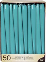 100x stuks Voordeelverpakking dinerkaarsen turquoise blauw - 25 cm - 7 branduren