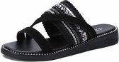 Eenvoudige antislip slijtvaste vintage geweven outdoor casual pantoffels sandalen voor dames (kleur: zwart maat: 40)