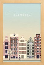 JUNIQE - Poster in houten lijst Amsterdam - retro -40x60 /Bruin