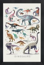 JUNIQE - Poster met houten lijst Dinosauruskaart -13x18 /Kleurrijk