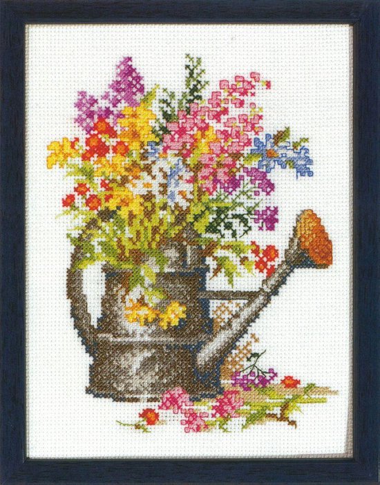 Gieter met bloemen borduren (pakket)