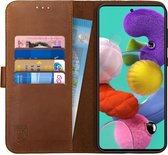 Rosso Deluxe Echt Leer Book Case Hoesje Geschikt voor Samsung Galaxy A71 | Ruimte voor drie pasjes | Portemonnee Book Case | Met Pasjeshouder | Bruin