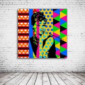 Pop Art Audrey Hepburn Acrylglas - 100 x 100 cm op Acrylaat glas + Inox Spacers / RVS afstandhouders - Popart Wanddecoratie