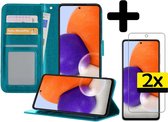 Hoesje Geschikt voor Samsung A72 5G Hoesje Book Case Hoes Wallet Cover Met 2x Screenprotector - Hoes Geschikt voor Samsung Galaxy A72 5G Hoesje Bookcase Hoes - Turquoise