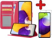 Samsung A52 Hoesje Book Case Met Screenprotector - Samsung Galaxy A52 Hoesje Wallet Case Portemonnee Hoes Cover - Donker Roze