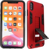 Stand Shockproof Telefoonhoesje - Magnetic Stand Hard Case - Grip Stand Back Cover - Backcover Hoesje voor iPhone X - iPhone Xs - Rood