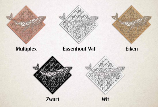 Line Art - Baleine avec fond - M - 60x62cm - AshwoodWhite - décoration murale géométrique