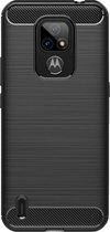 Shop4 - Geschikt voor Motorola Moto E7 Hoesje - Zachte Back Case Brushed Carbon Zwart