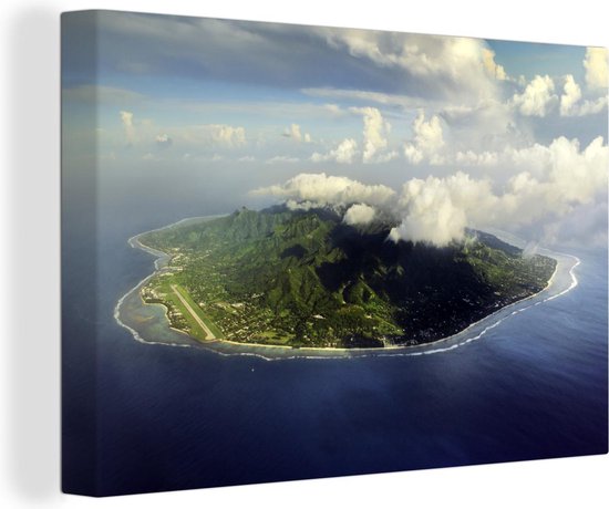 Canvas Schilderij Uitzicht op het Rarotonga eiland in vogelperspectief - 90x60 cm - Wanddecoratie