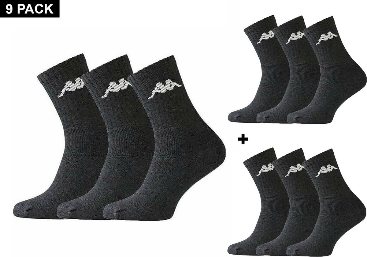Kappa Trisper Tennis Sock 9 pack Sportsokken 43 46 Zwart