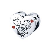 hart family bedel met tekening van gezin | bead | Zilverana | geschikt voor Biagi , Pandora , Trollbeads armband | 925 zilver