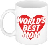Worlds best mom mok / beker wit met rood hartje - cadeau Moederdag / verjaardag
