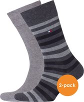 Tommy Hilfiger Duo Stripe Socks (2-pack) - herensokken katoen - gestreept en uni - antraciet grijs - Maat: 43-46