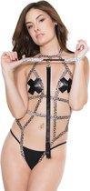 Strappy Crotchless Teddy - Brown