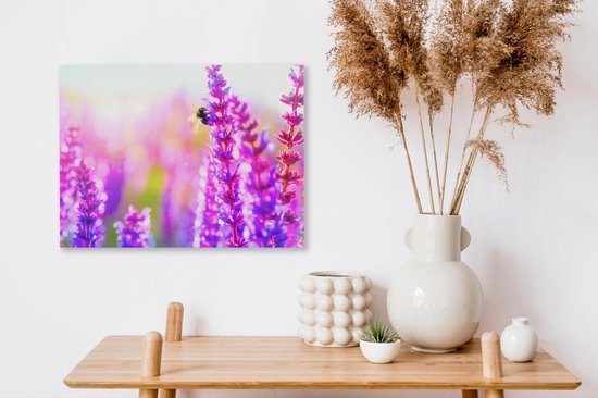Fleurs avec abeille toile 60x40 cm - Tirage photo sur toile (Décoration murale salon / chambre) / Peintures Fleurs sur toile
