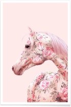 JUNIQE - Poster Floral Horse -20x30 /Roze