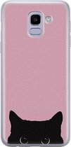 Samsung Galaxy J6 2018 siliconen hoesje - Zwarte kat - Soft Case Telefoonhoesje - Roze - Print