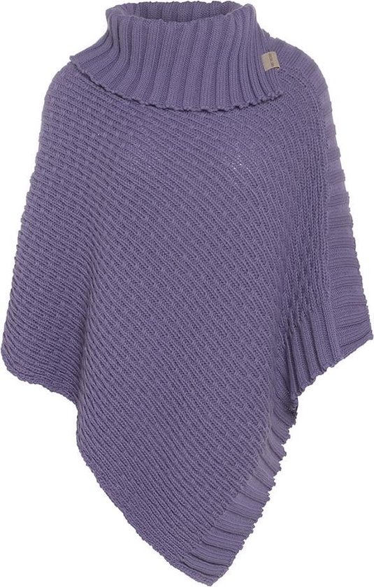 Knit Factory Nicky Gebreide Poncho - Met sjaal kraag - Dames Poncho - Gebreide mantel - Paarse winter poncho - Violet - One Size