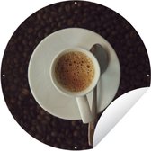 Tuincirkel Kopje espresso op koffiebonen - 150x150 cm - Ronde Tuinposter - Buiten