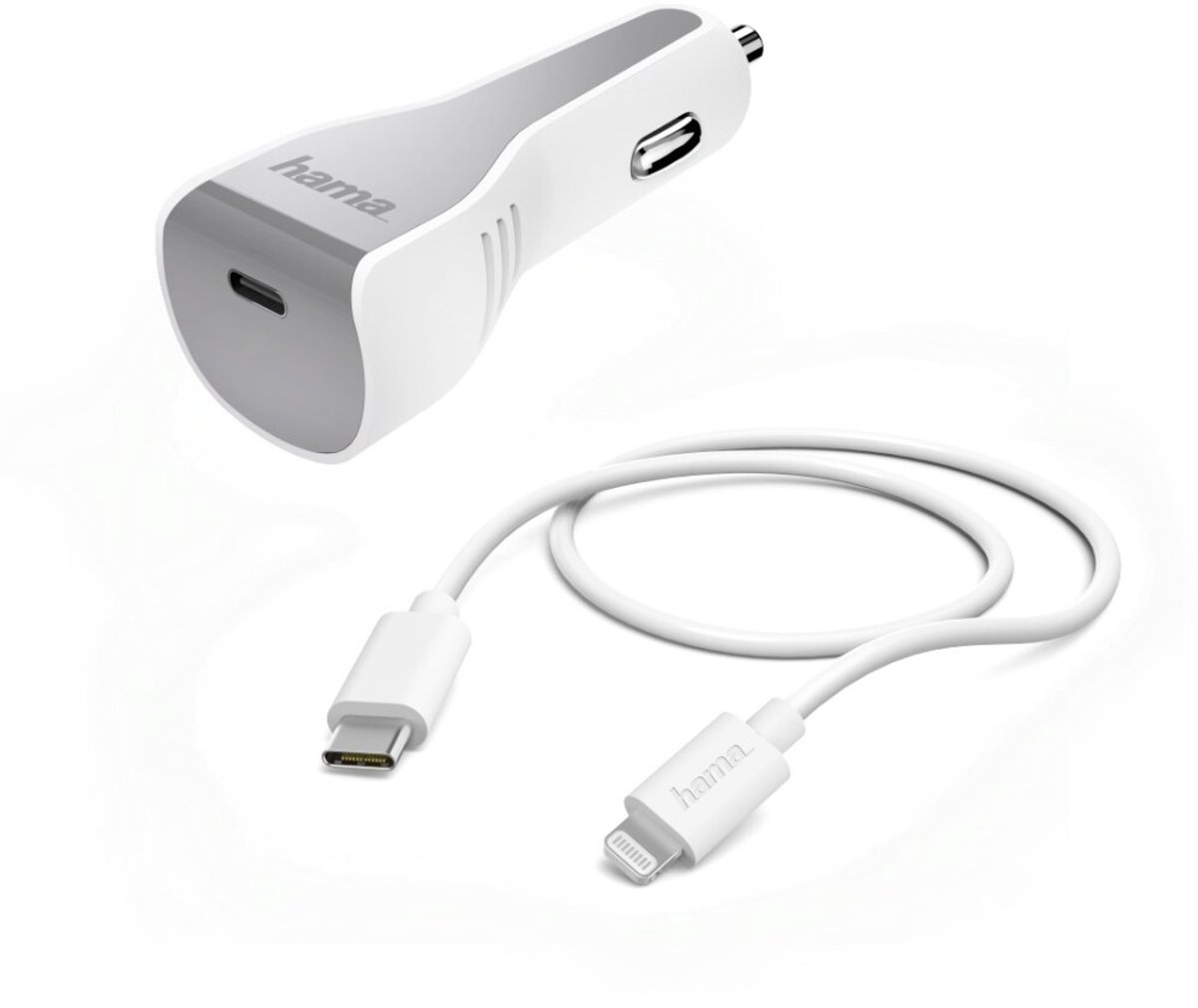 Hama Auto-oplaadset, Lightning, Power Delivery (PD), 30W, wit