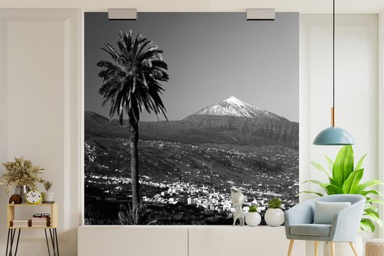 Papier peint photo vinyle - Orotava avec vue sur El Teide Tenerife - Zwart- Wit largeur 240 cm x hauteur 240 cm - Tirage photo sur papier peint (disponible en 7 tailles)