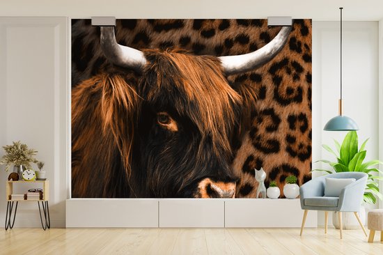 Papier peint - Papier peint photo peint Highlander écossais - Zwart - Imprimé panthère - Largeur 295 cm x hauteur 220 cm