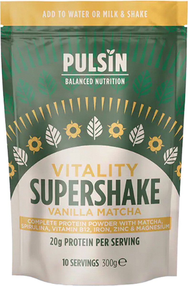 Pulsin | Protein Powder | Supershake Vitality Vanilla Matcha | 1 x 300 gram | Snel afvallen zonder poespas!
