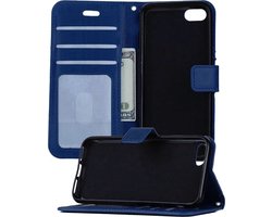 Hoesje Geschikt voor iPhone 7 Hoesje Book Case Hoes Wallet Cover - Hoes Geschikt voor iPhone 7 Hoesje Bookcase Hoes - Donkerblauw