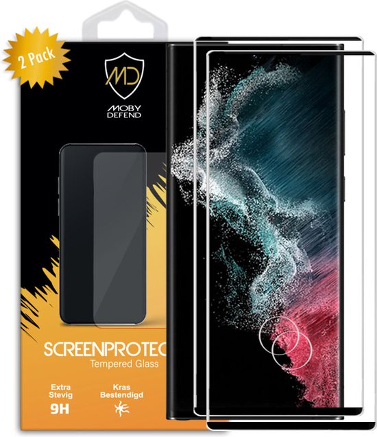 2-Pack Samsung Galaxy S22 Ultra Screenprotectors - MobyDefend Gehard Glas Screensavers - Zwarte Randen - Screen Protectors - Glasplaatjes Geschikt Voor: Samsung Galaxy S22 Ultra