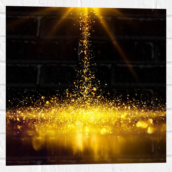 Muursticker - Gouden Glitters in Donkerkleurige Omgeving - 50x50 cm Foto op Muursticker