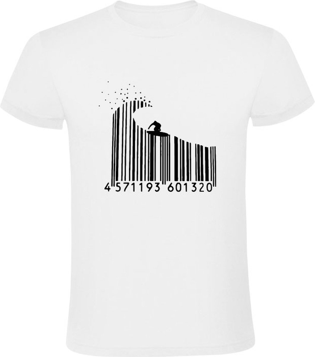 Surf code Heren T-shirt | barcode | streepjescode | surfen | sport | code | Wit