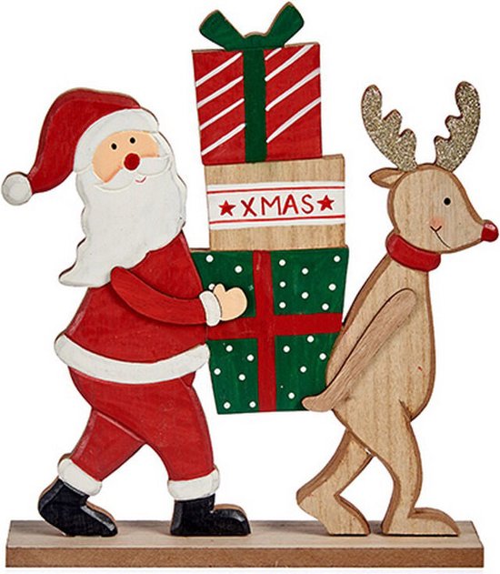 Decoratieve figuren Kerstman Rendier Hout (5 x 26 x 22 cm)