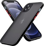 Cadorabo Hoesje geschikt voor Apple iPhone 12 MINI in Mat Zwart - Rode Knopen - Hybride beschermhoes met TPU siliconen Case Cover binnenkant en matte plastic achterkant