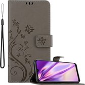 Cadorabo Hoesje geschikt voor Huawei P SMART 2020 in BLOEMEN GRIJS - Beschermhoes in bloemmotief met magnetische sluiting, standfunctie en kaartsleuven Book Case Cover Etui