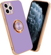 Cadorabo Hoesje geschikt voor Apple iPhone 11 PRO MAX in Glossy Licht Paars - Goud met ring - Beschermhoes van flexibel TPU-silicone Case Cover met camerabescherming en magnetische autohouder