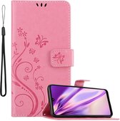 Cadorabo Hoesje geschikt voor Samsung Galaxy A32 4G in BLOEMEN ROZE - Beschermhoes in bloemmotief met magnetische sluiting, standfunctie en kaartsleuven Book Case Cover Etui